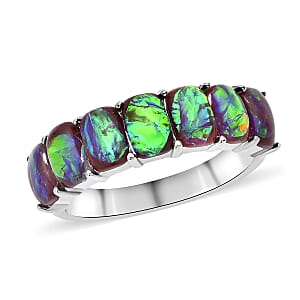 Lab Created Multi Grape Opal 7 Stone Ring in Stainless Steel (Size 8.0) 1.00 ctw