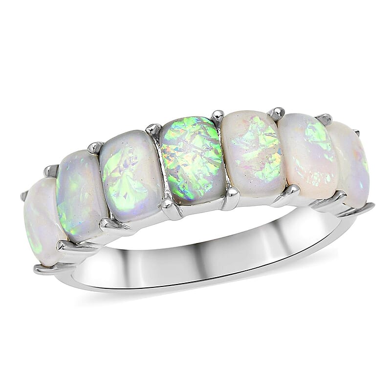 Lab Created Fire and Snow Opal 7 Stone Ring in Stainless Steel (Size 6.0) 1.00 ctw