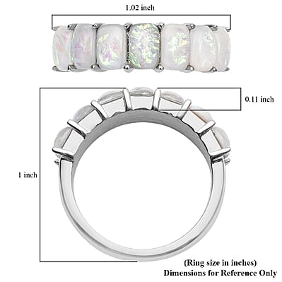 Lab Created Fire and Snow Opal 7 Stone Ring in Stainless Steel (Size 6.0) 1.00 ctw