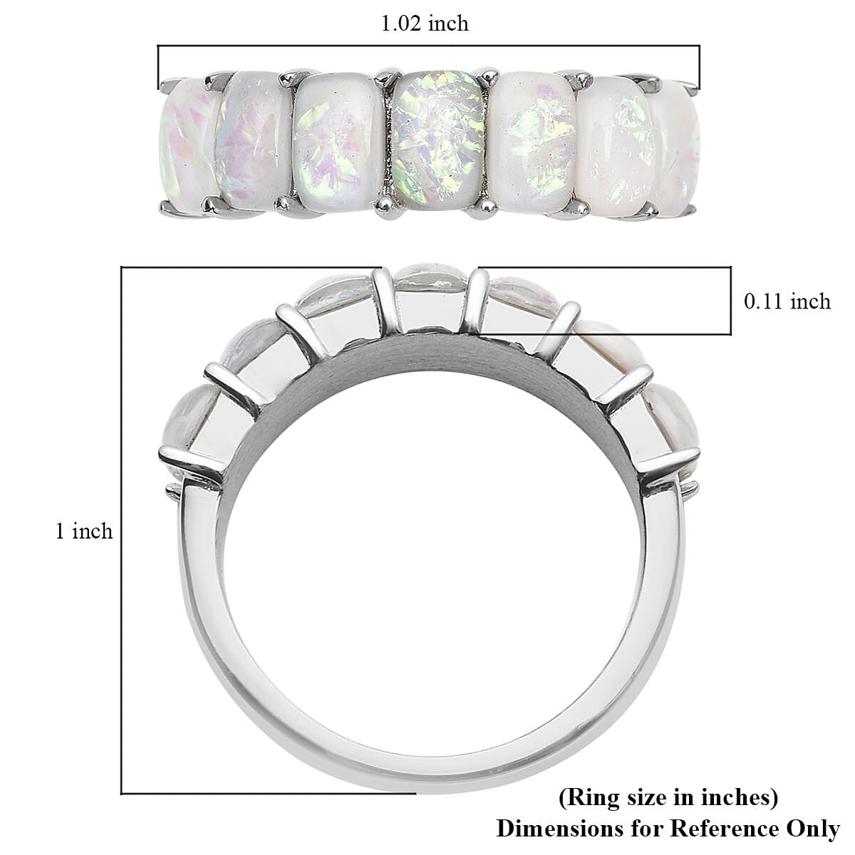Lab Created Fire and Snow Opal 7 Stone Ring in Stainless Steel (Size 7.0) 1.00 ctw image number 5