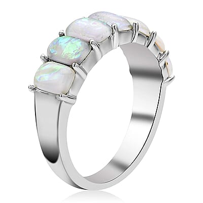 Lab Created Fire and Snow Opal 7 Stone Ring in Stainless Steel (Size 9.0) 1.00 ctw