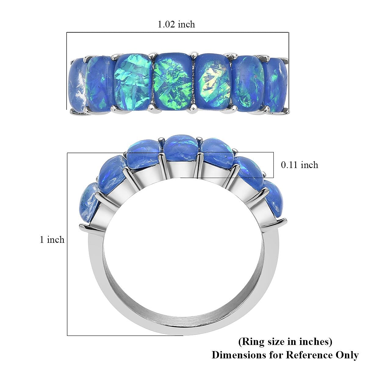 Lab Created Blue Opal 7 Stone Ring in Stainless Steel (Size 6.0) 1.00 ctw image number 5