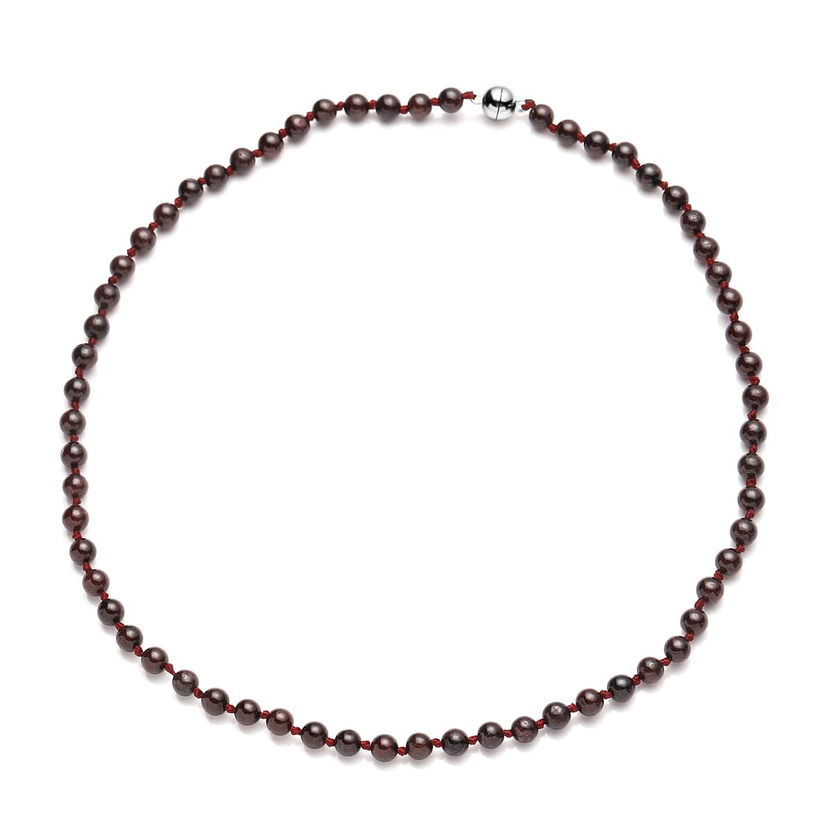 Mozambique Garnet Beaded Hand Knotted Necklace 18 Inches in Silvertone 122.50 ctw image number 0
