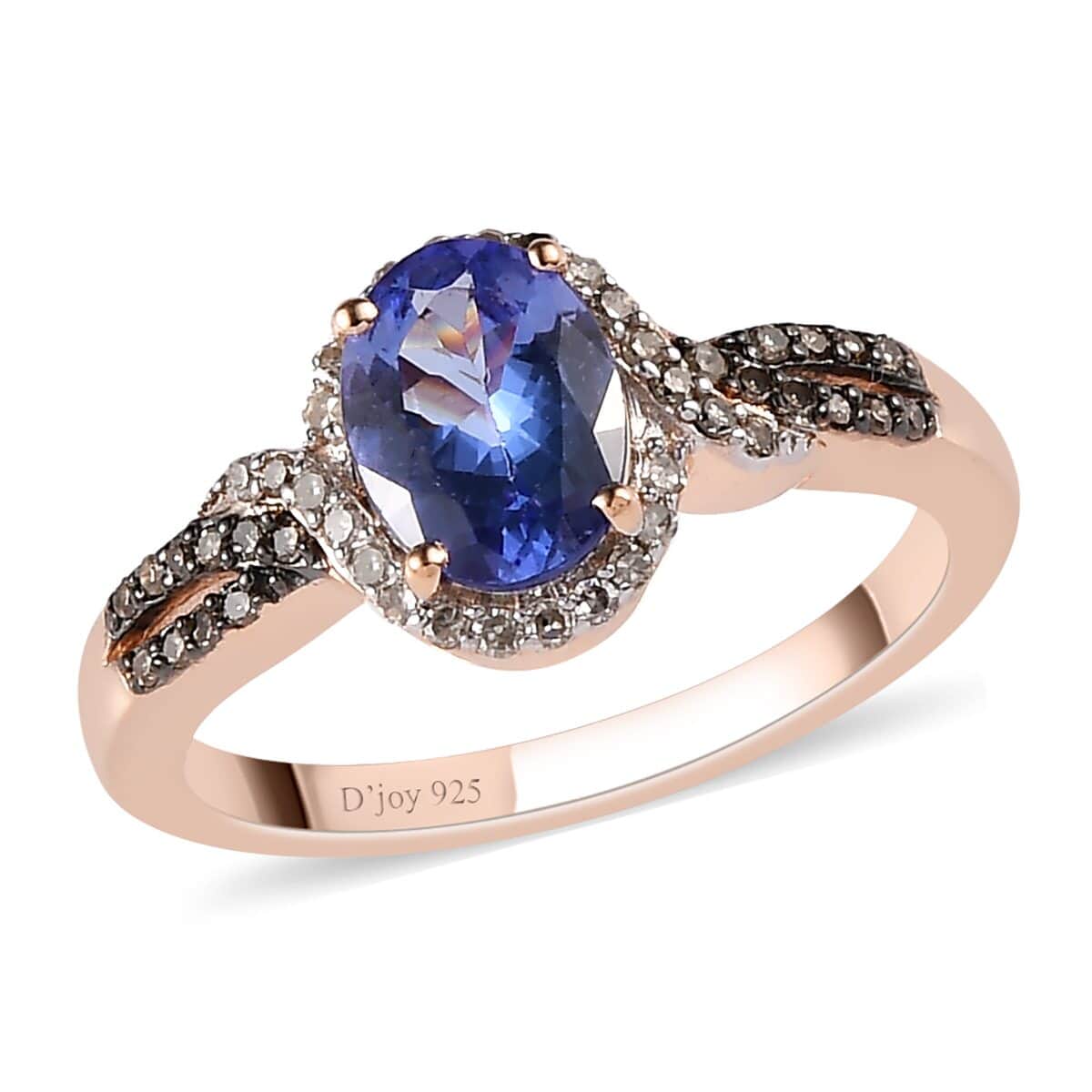 Tanzanite, Natural Champagne and White Diamond Ring in Vermeil Rose Gold Over Sterling Silver 1.40 ctw image number 0