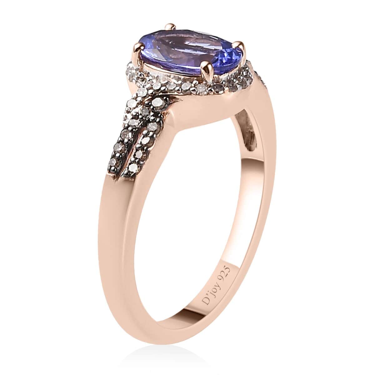 Tanzanite, Natural Champagne and White Diamond Ring in Vermeil Rose Gold Over Sterling Silver 1.40 ctw image number 3