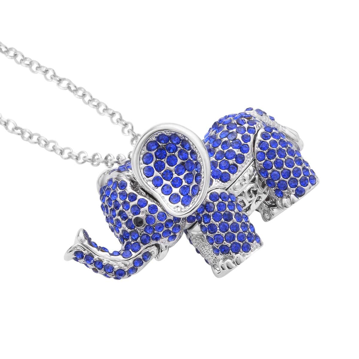 Blue and Black Austrian Crystal Elephant Pendant Necklace 24 Inches in Silvertone image number 2