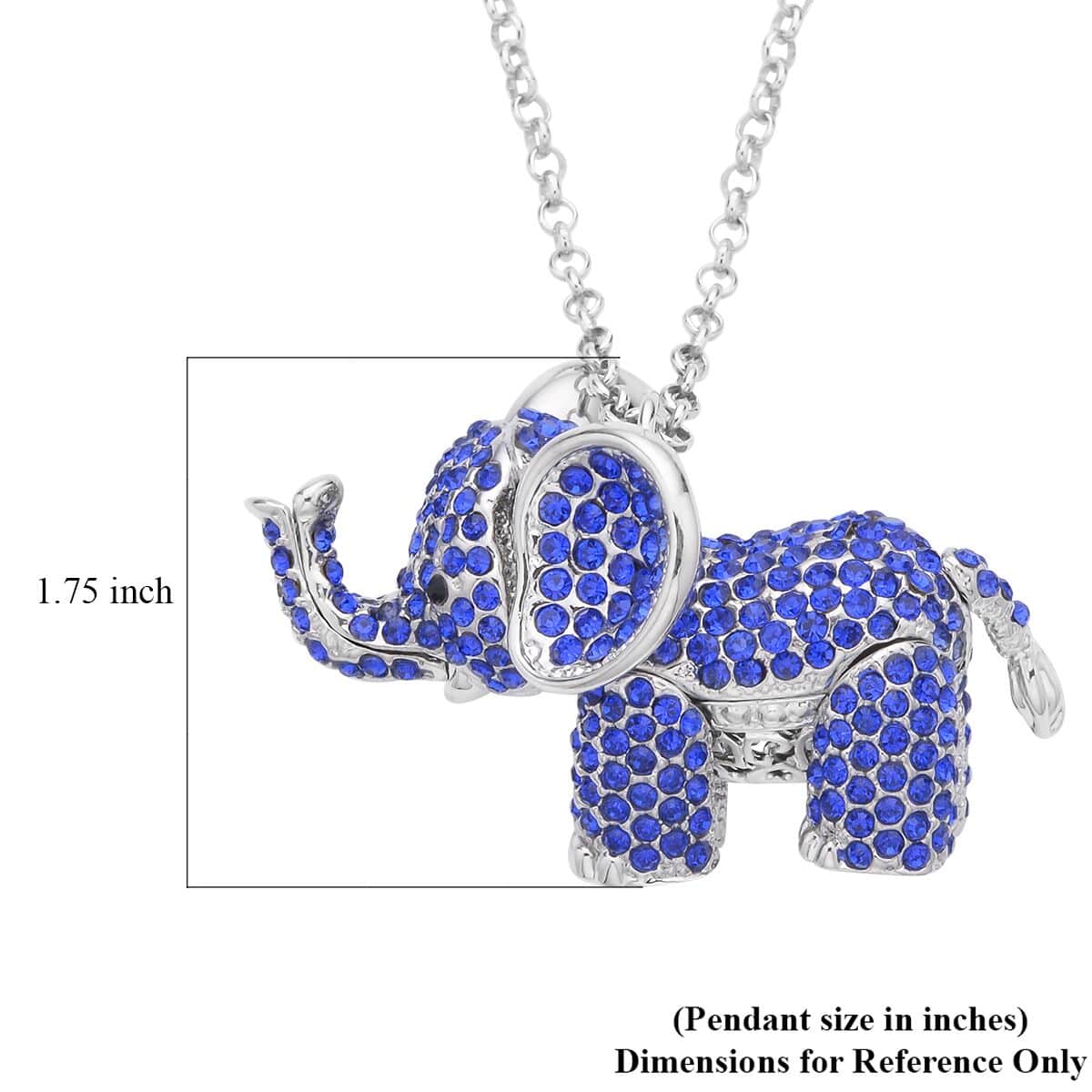 Blue and Black Austrian Crystal Elephant Pendant Necklace 24 Inches in Silvertone image number 4