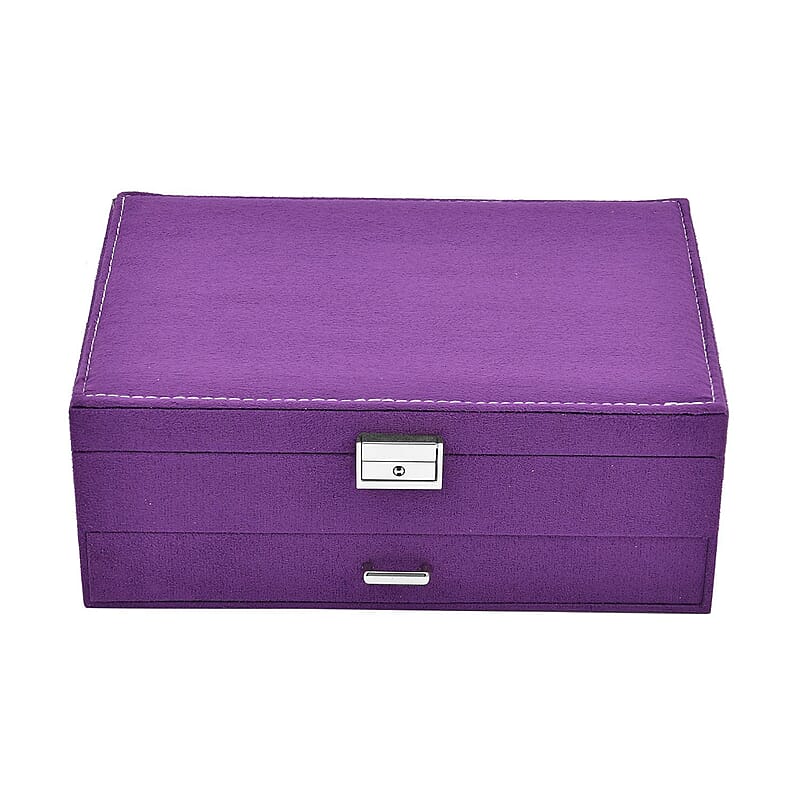 Purple Velvet 2 Tier Jewelry Box with Lock and Key , Jewelry Storage Box for Women , Jewelry Case , Jewelry Organizer