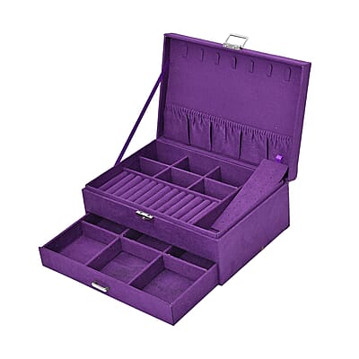 Purple Velvet 2 Tier Jewelry Box with Lock and Key , Jewelry Storage Box for Women , Jewelry Case , Jewelry Organizer