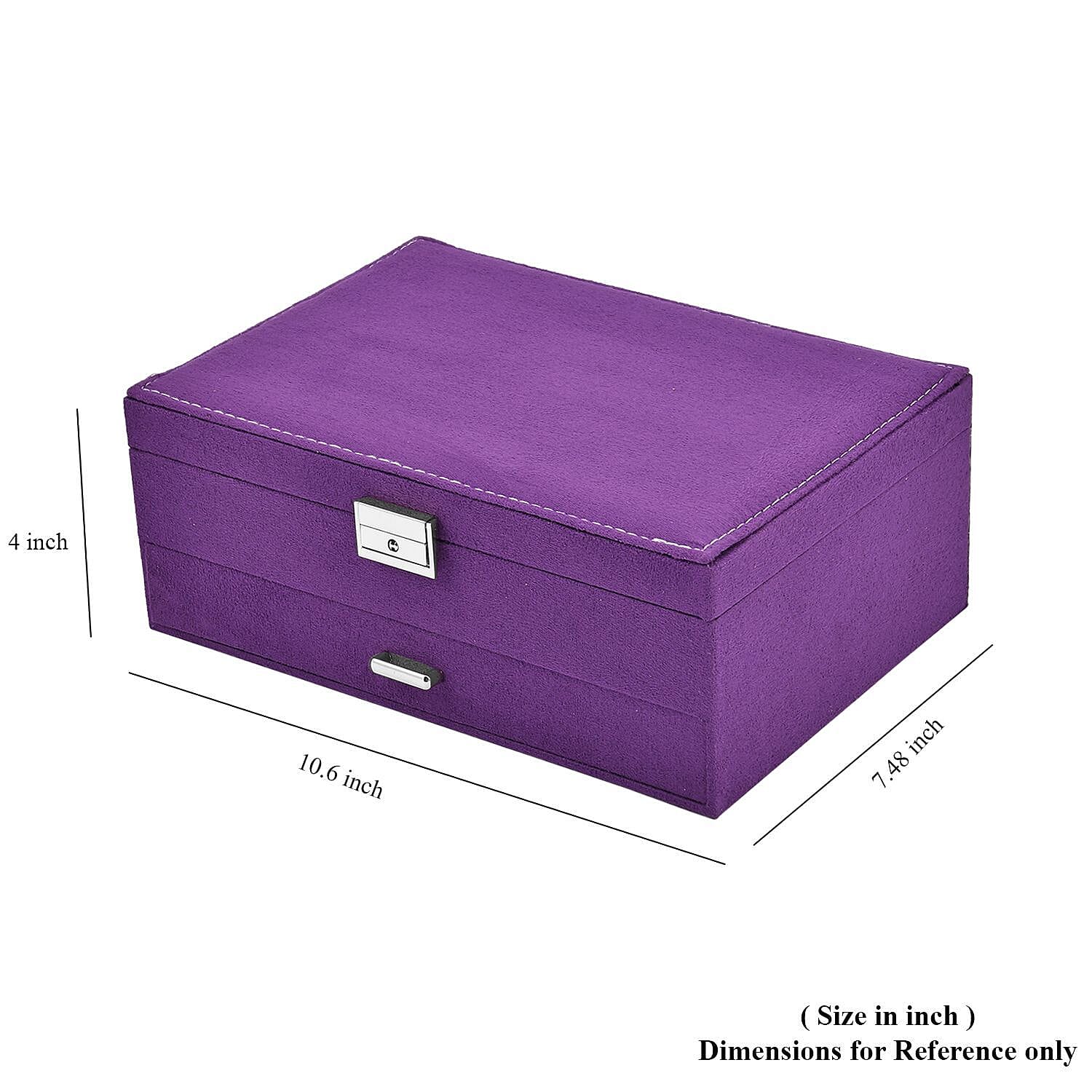 Purple Velvet 2 Tier Jewelry Box with Lock and Key , Jewelry Storage Box for Women , Jewelry Case , Jewelry Organizer