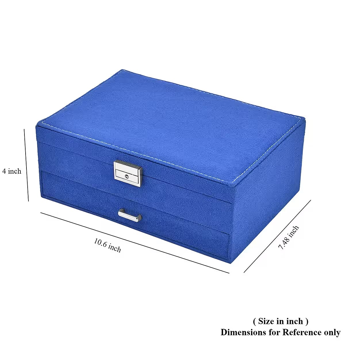 Blue Velvet 2 Tier Jewelry Box with Lock and Key image number 4