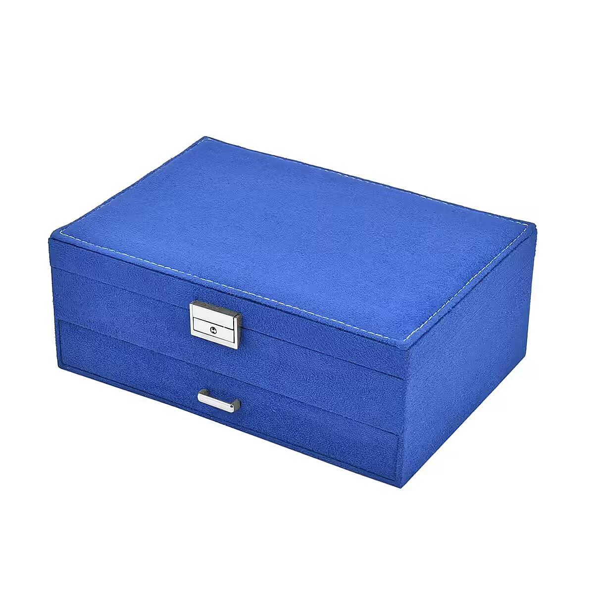 Blue Velvet 2 Tier Jewelry Box with Lock and Key image number 8