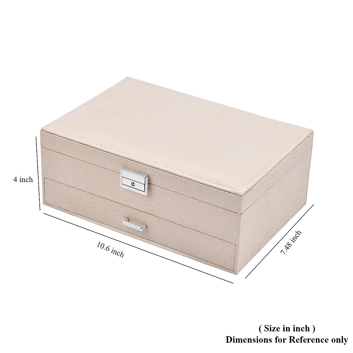 Cream Velvet 2 Tier Jewelry Box with Lock and Key image number 6