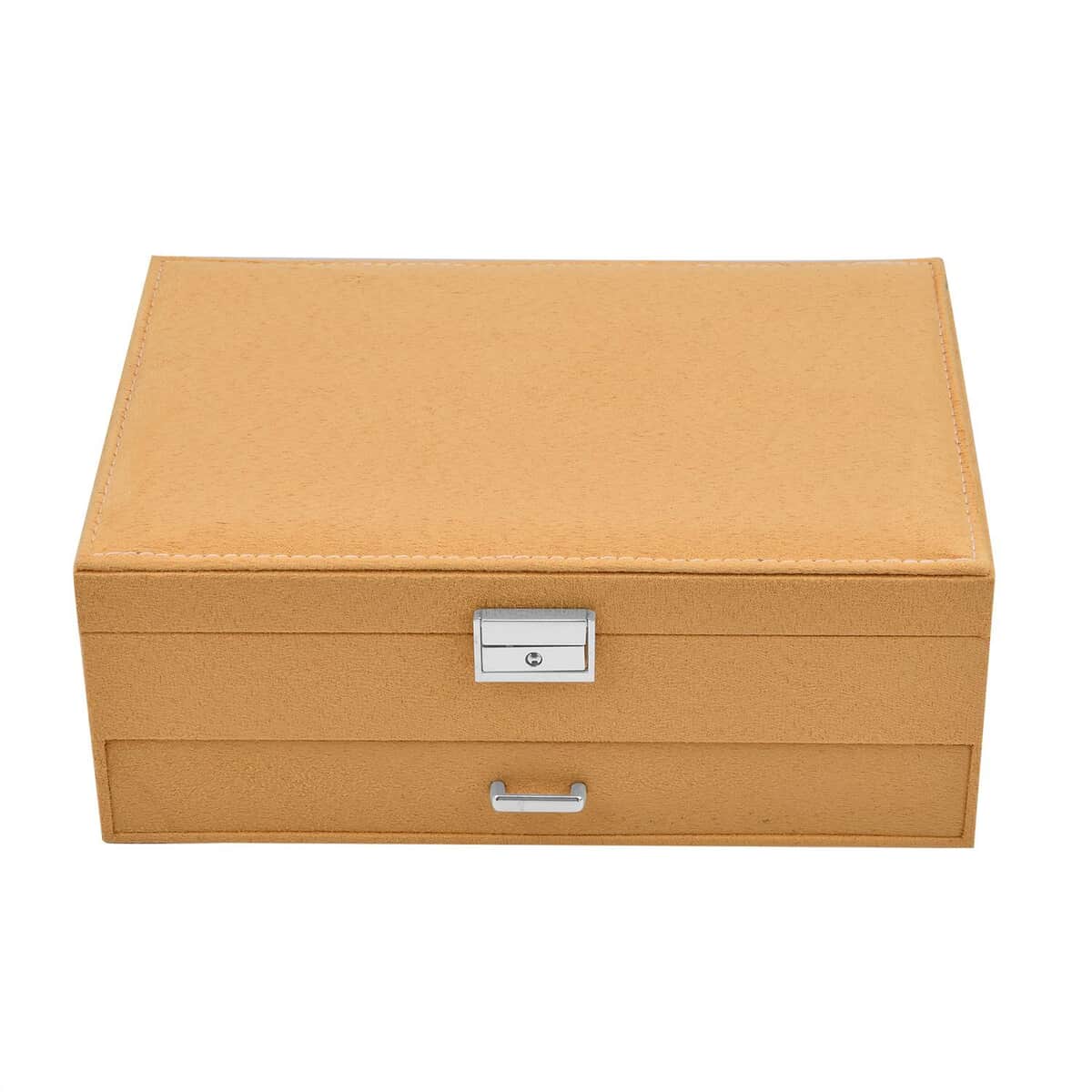 Yellow Velvet 2 Tier Anti Tarnish Jewelry Box with Lock and Key image number 0