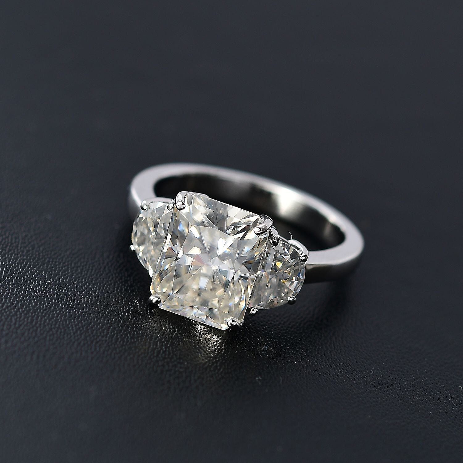 Radiant Cut Moissanite 4.35 ctw Trilogy Ring in 10K White Gold (Size 10.0)