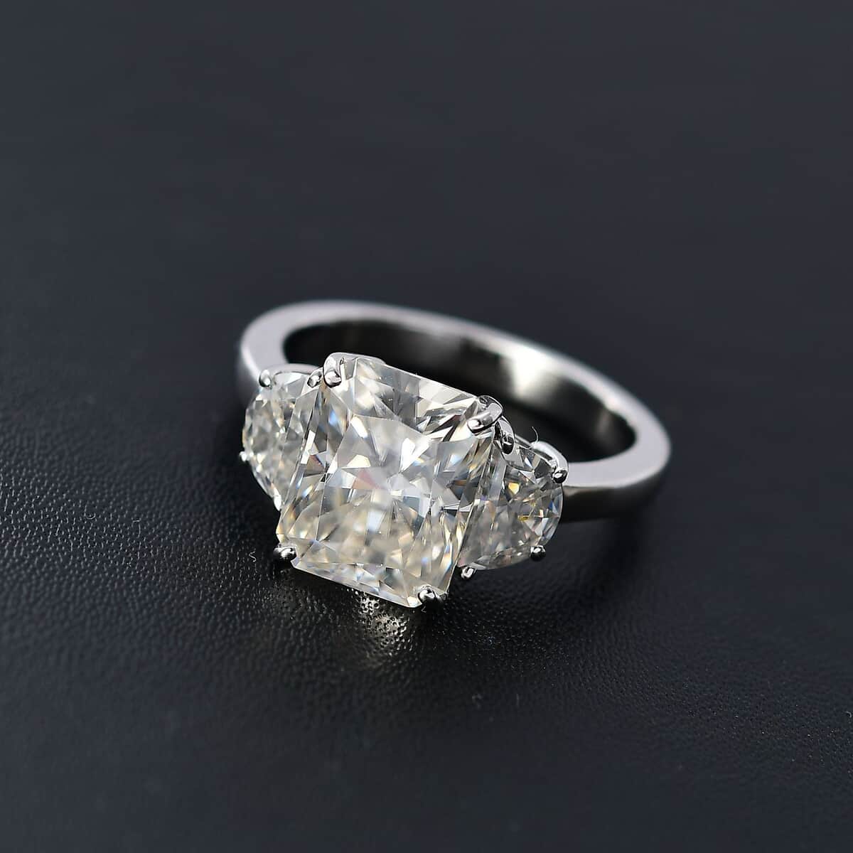 Radiant Cut Moissanite 4.35 ctw Trilogy Ring in 10K White Gold (Size 10.0) image number 2