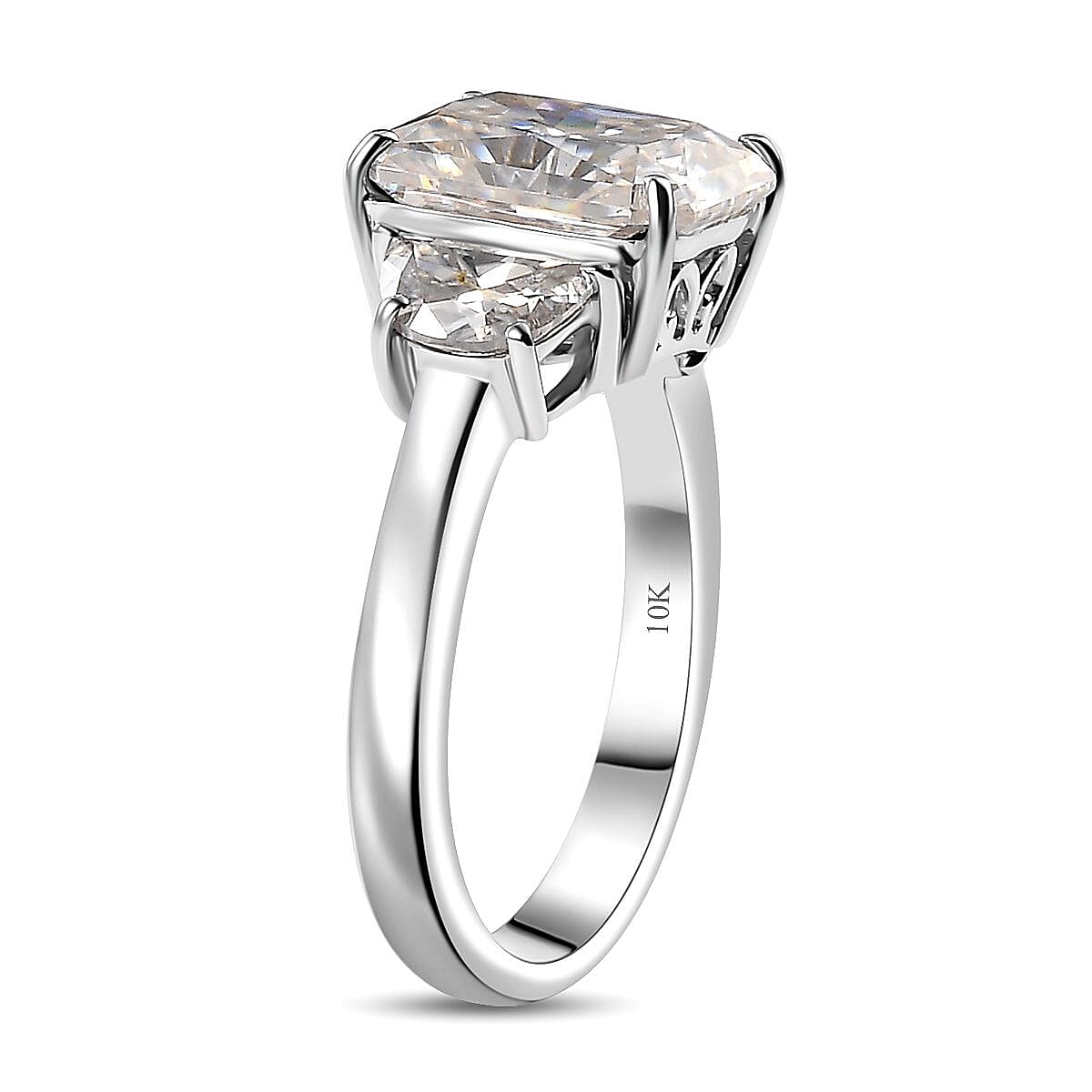 Radiant Cut Moissanite 4.35 ctw Trilogy Ring in 10K White Gold (Size 10.0)