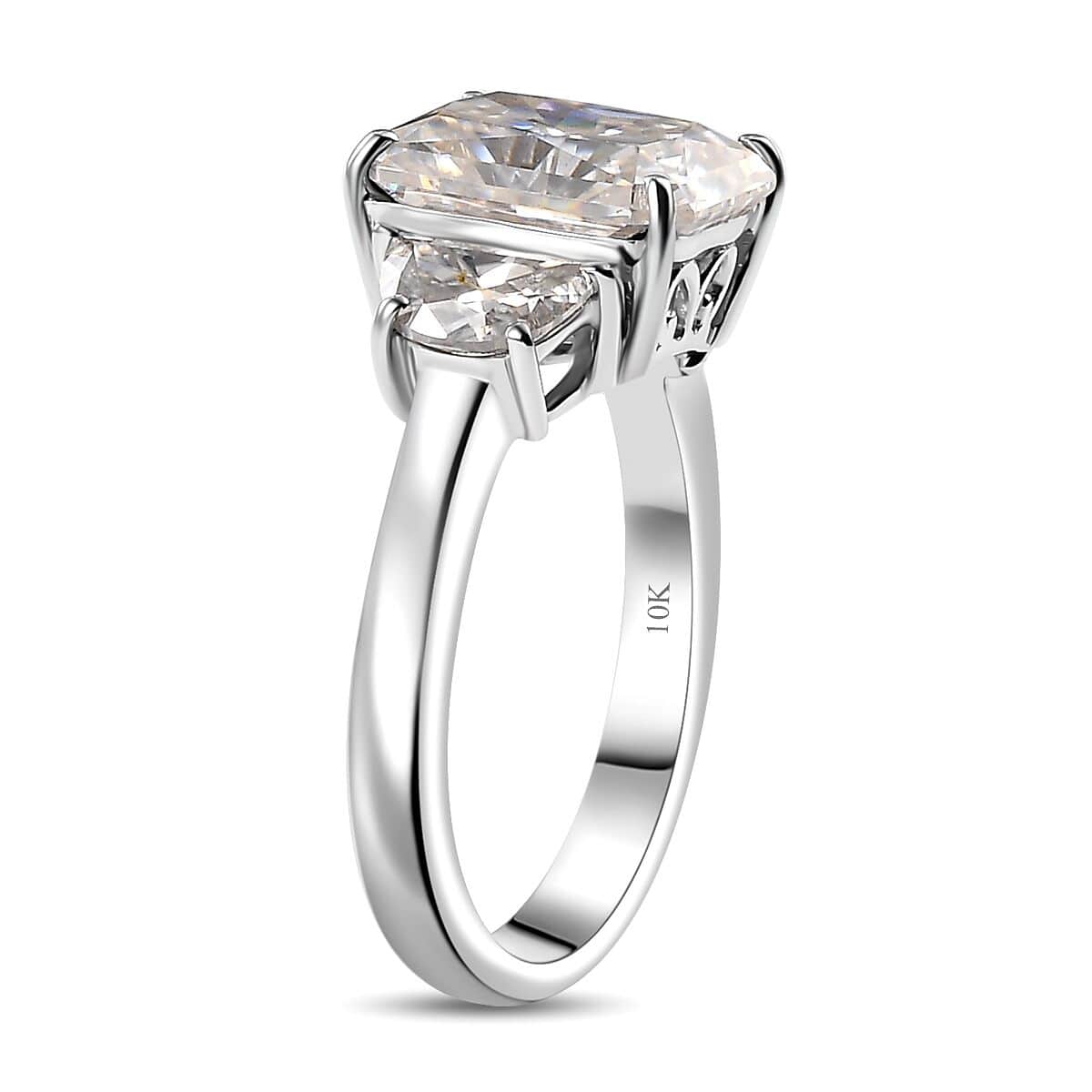 Radiant Cut Moissanite 4.35 ctw Trilogy Ring in 10K White Gold (Size 10.0) image number 4