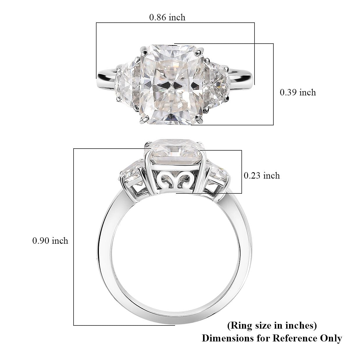 Radiant Cut Moissanite 4.35 ctw Trilogy Ring in 10K White Gold (Size 10.0)