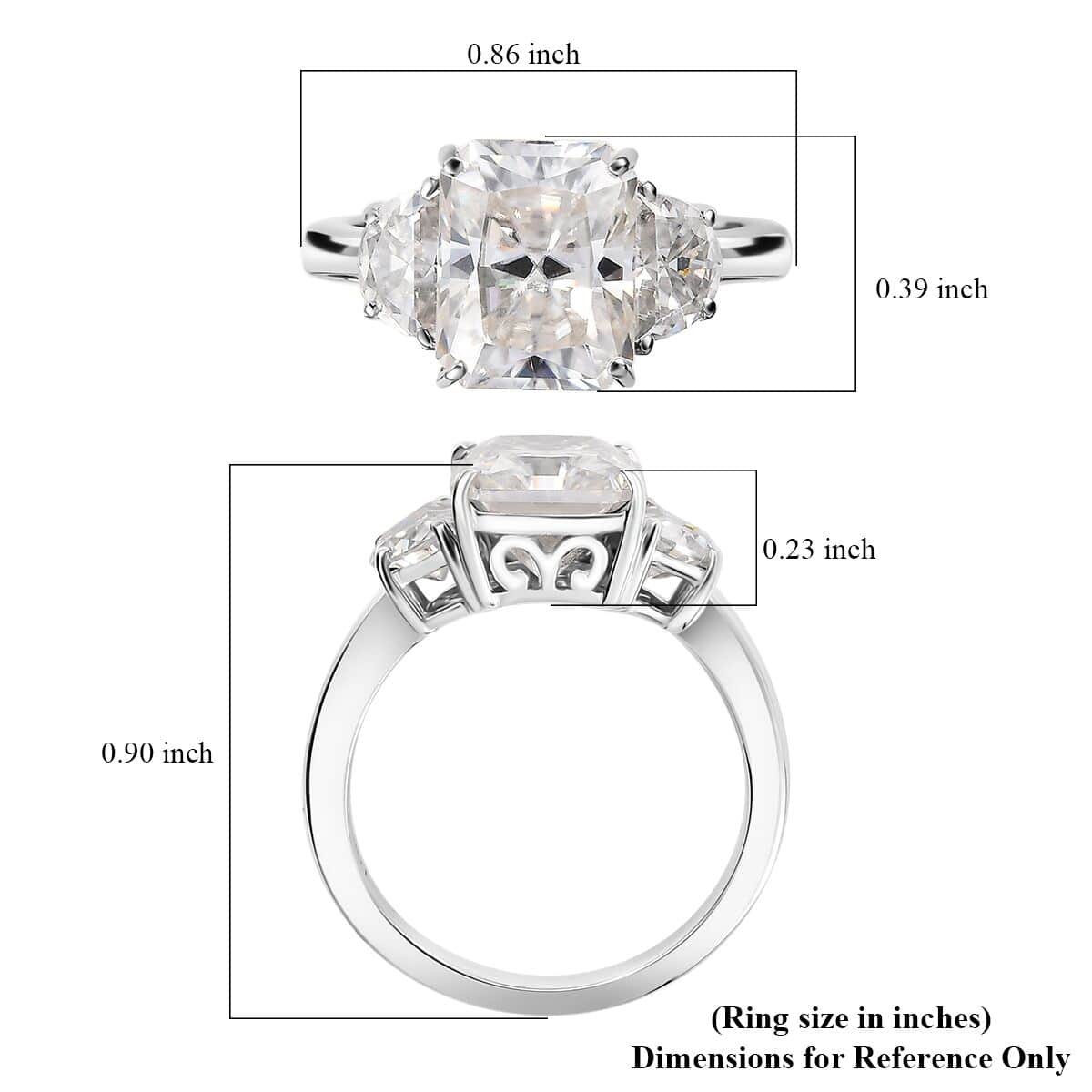 Radiant Cut Moissanite 4.35 ctw Trilogy Ring in 10K White Gold (Size 10.0) image number 6