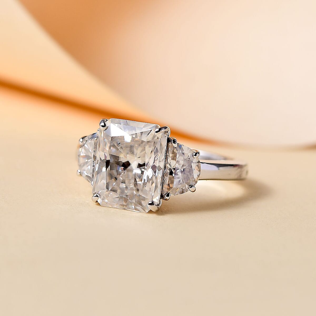 Radiant Cut Moissanite 4.35 ctw Trilogy Ring in 10K White Gold (Size 8.0) image number 1