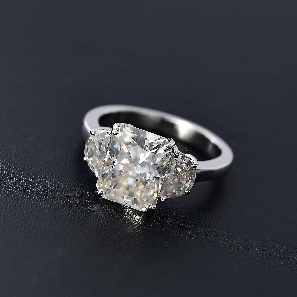 Radiant Cut Moissanite 4.35 ctw Trilogy Ring in 10K White Gold (Size 8.0) image number 2