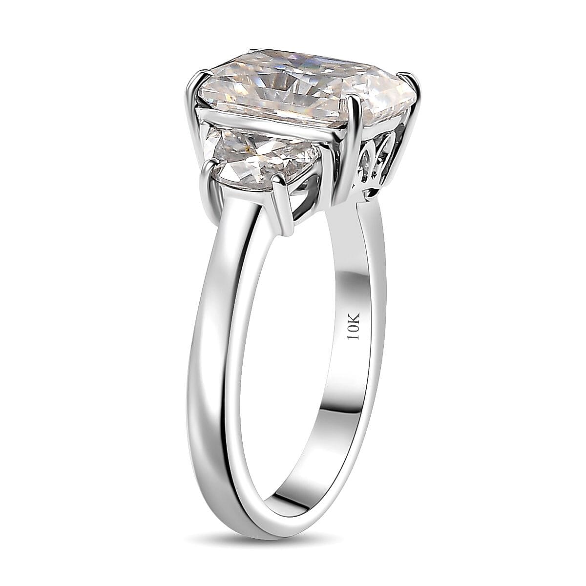 Radiant Cut Moissanite 4.35 ctw Trilogy Ring in 10K White Gold (Size 8.0) image number 4