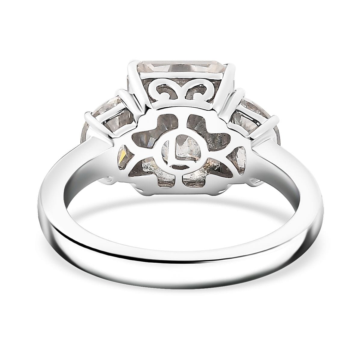Radiant Cut Moissanite 4.35 ctw Trilogy Ring in 10K White Gold (Size 8.0) image number 5
