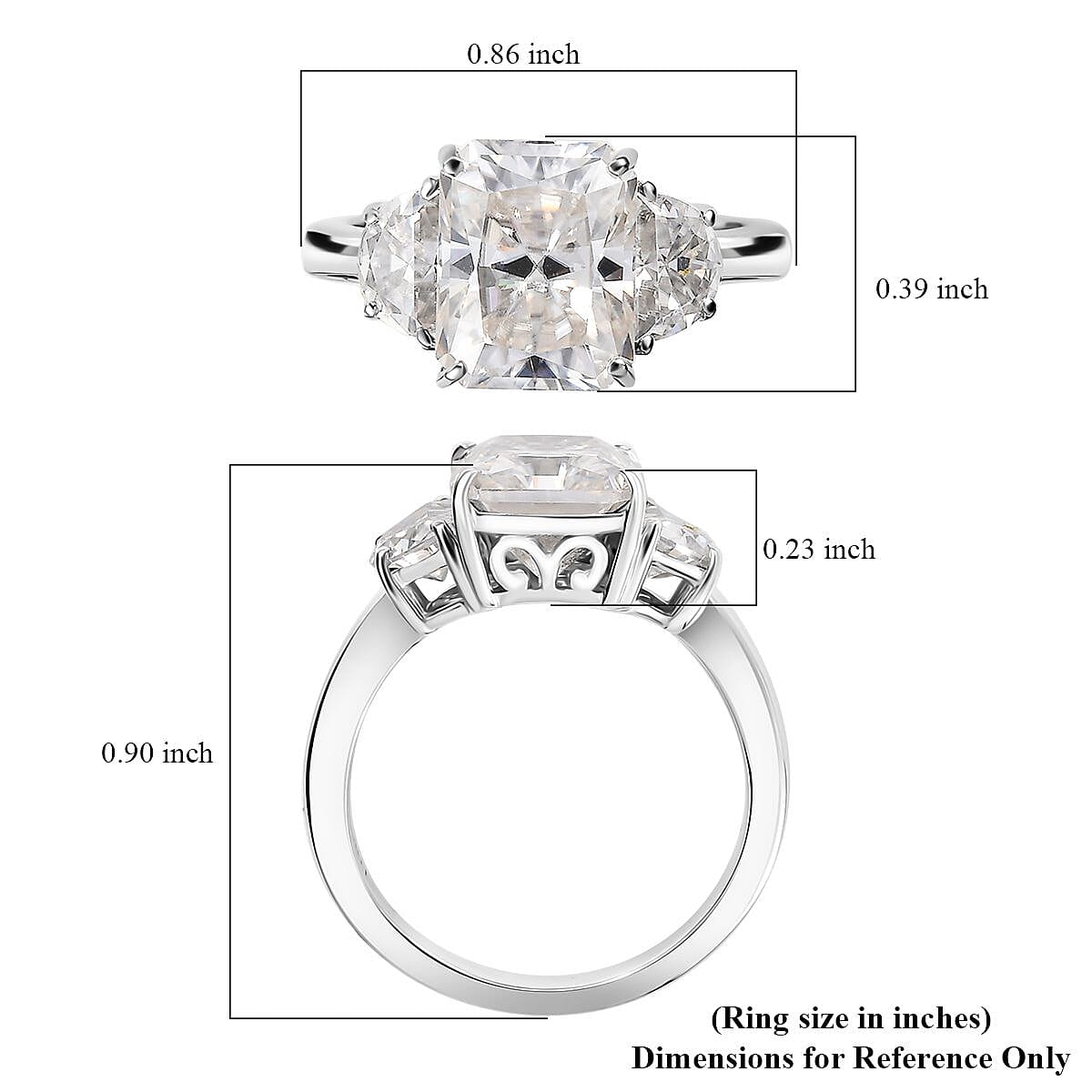 Radiant Cut Moissanite 4.35 ctw Trilogy Ring in 10K White Gold (Size 8.0) image number 6