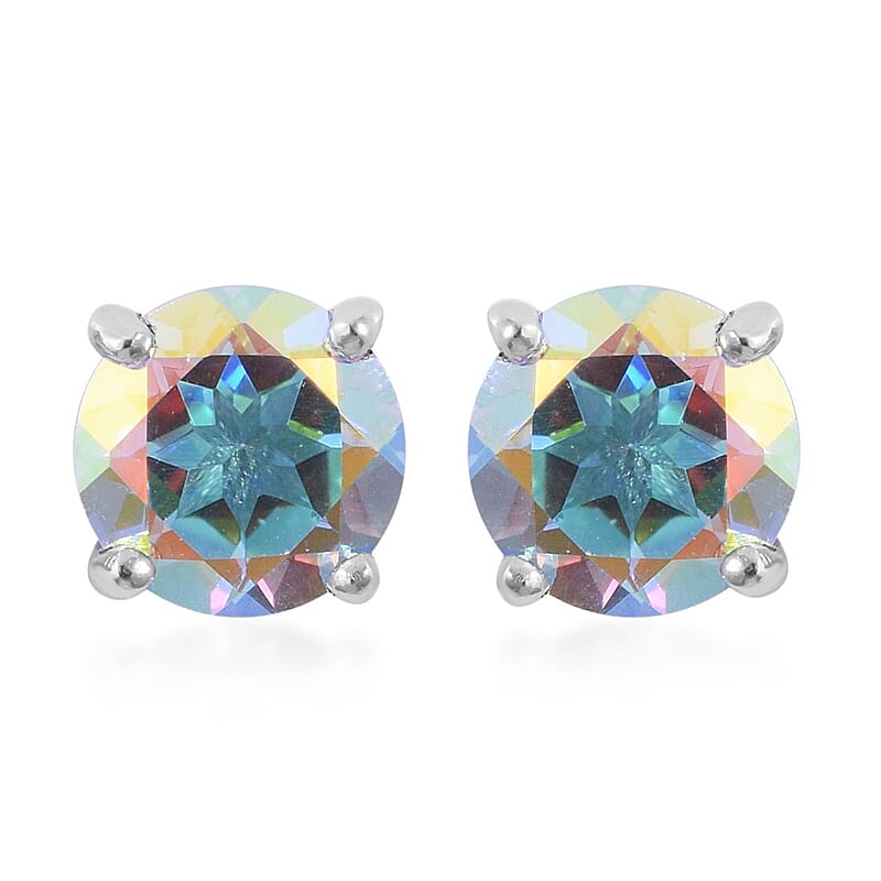 Mercury Mystic Topaz Solitaire Stud Earrings in Platinum Over Sterling Silver 1.90 ctw