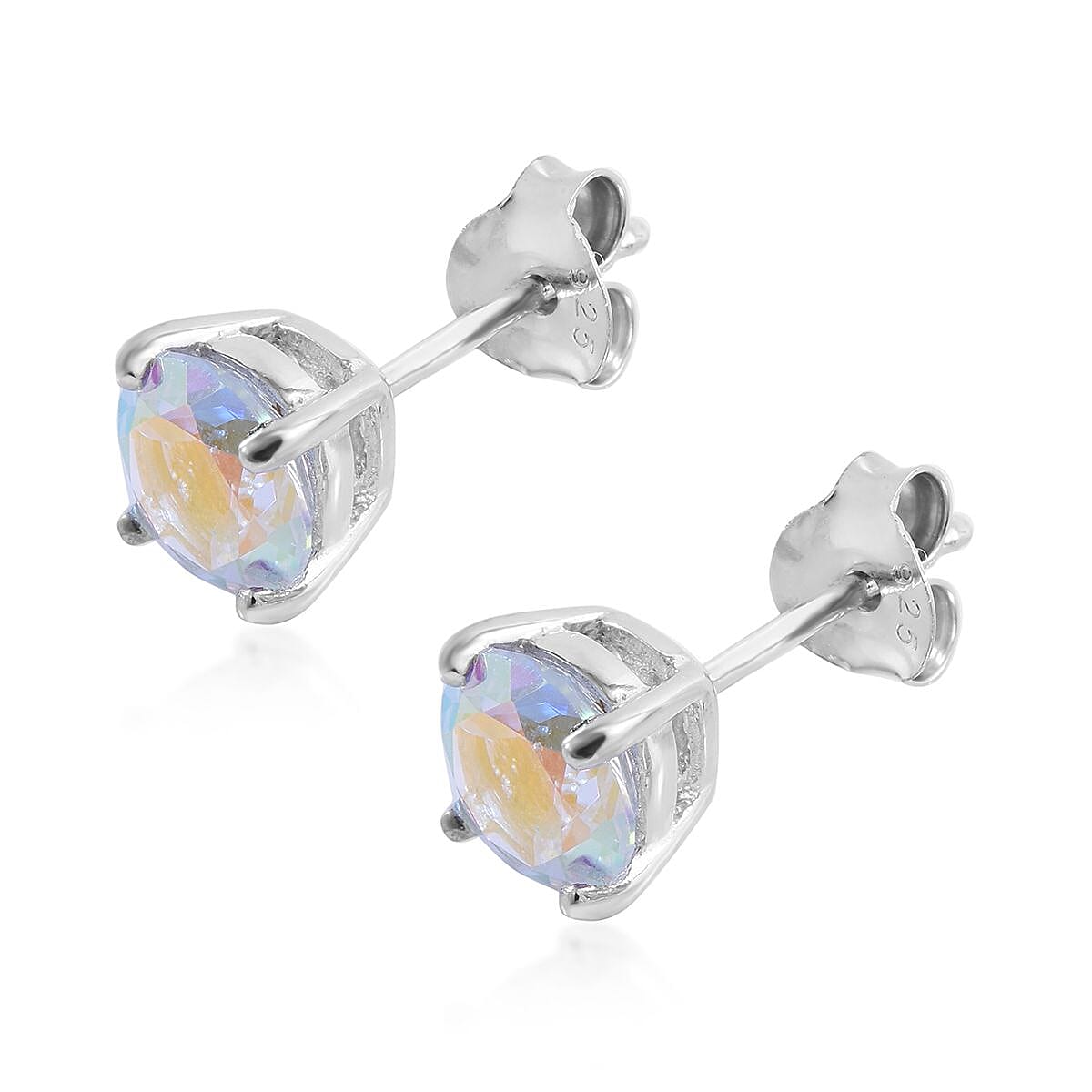 Mercury Mystic Topaz Solitaire Stud Earrings in Platinum Over Sterling Silver 1.90 ctw image number 2
