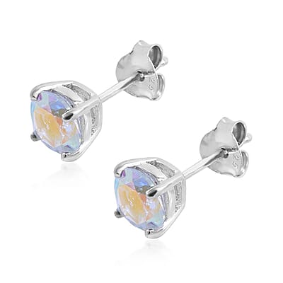 Mercury Mystic Topaz Solitaire Stud Earrings in Platinum Over Sterling Silver 1.90 ctw