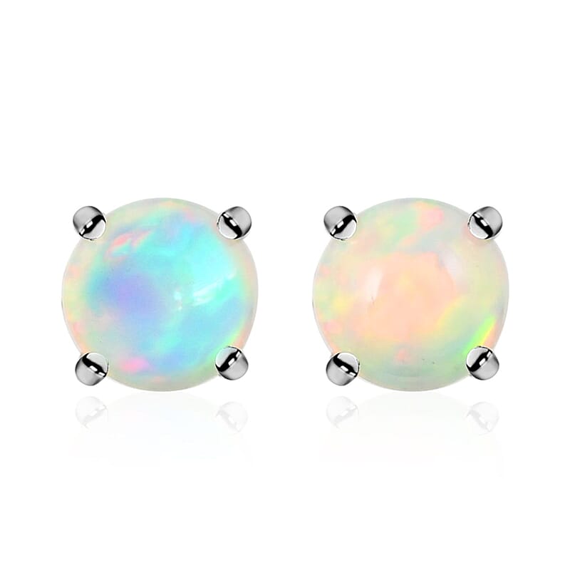 Premium Ethiopian Welo Opal Solitaire Stud Earrings in Platinum Over Sterling Silver 1.10 ctw