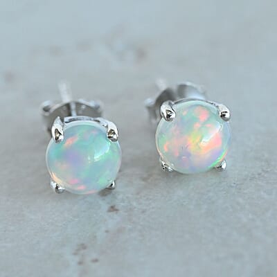 Premium Ethiopian Welo Opal Solitaire Stud Earrings in Platinum Over Sterling Silver 1.10 ctw