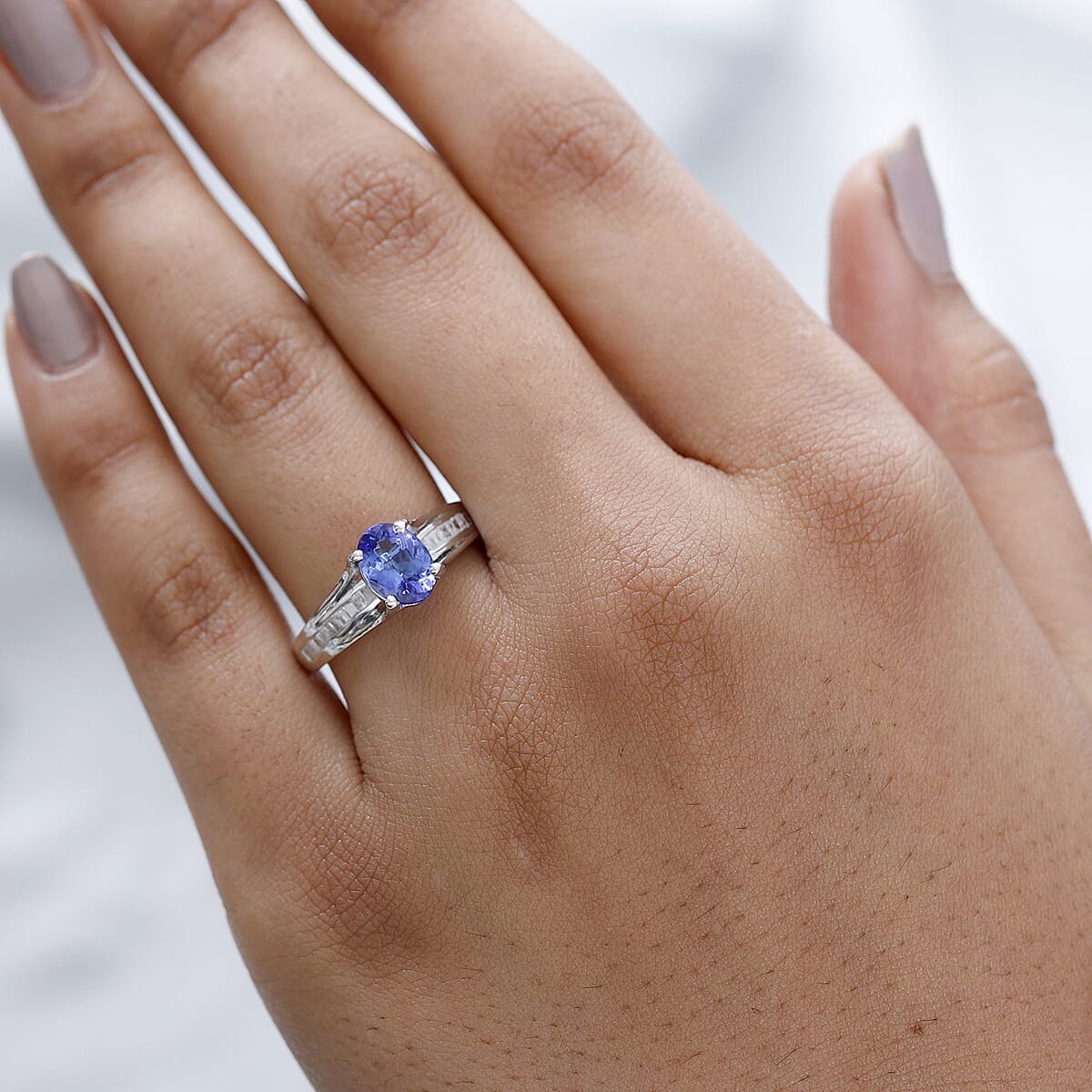 Premium Tanzanite and Diamond Ring in Platinum Over Sterling Silver (Size 8.0) 1.40 ctw image number 2