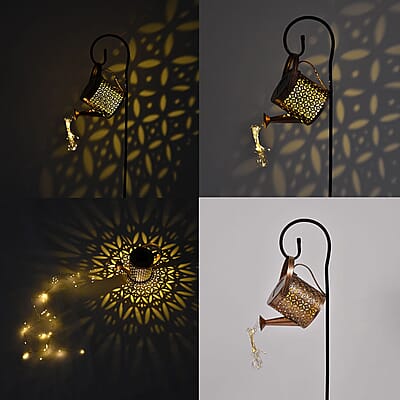 Copper Brush Solar Watering Can LED Lamp with Shepherd Hook Stand