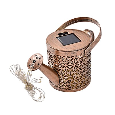 Copper Brush Solar Watering Can LED Lamp with Shepherd Hook Stand