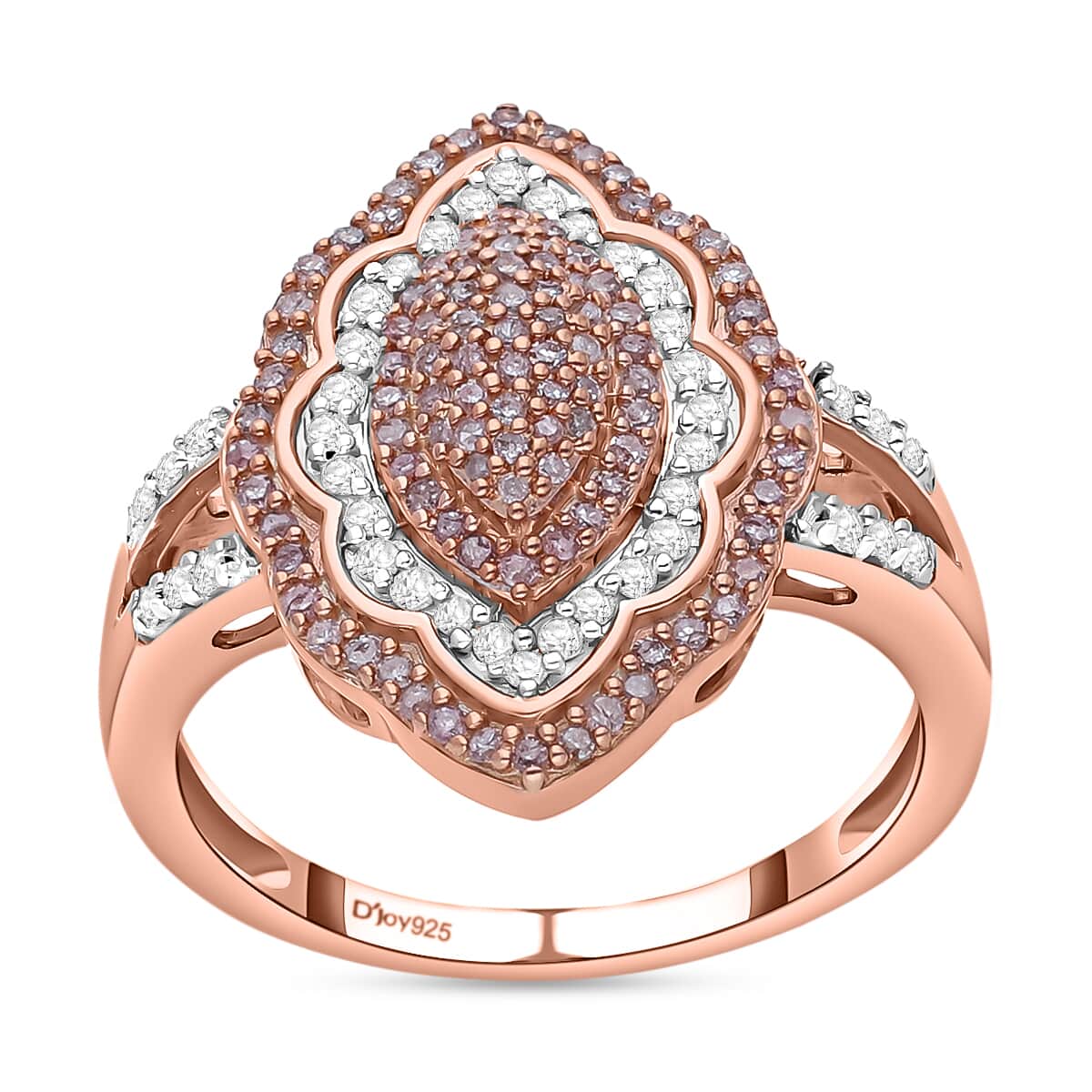 Natural Pink and White Diamond Elongated Ring in Vermeil Rose Gold Over Sterling Silver, Promise Rings (Size 6.0) 0.50 ctw image number 0