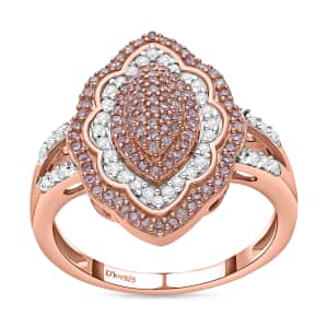 Natural Pink and White Diamond Elongated Ring in Vermeil Rose Gold Over Sterling Silver, Promise Rings (Size 6.0) 0.50 ctw