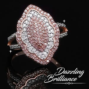 Natural Pink and White Diamond Elongated Ring in Vermeil Rose Gold Over Sterling Silver, Promise Rings (Size 7.0) 0.50 ctw