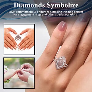 Natural Pink and White Diamond Elongated Ring in Vermeil Rose Gold Over Sterling Silver, Promise Rings (Size 7.0) 0.50 ctw