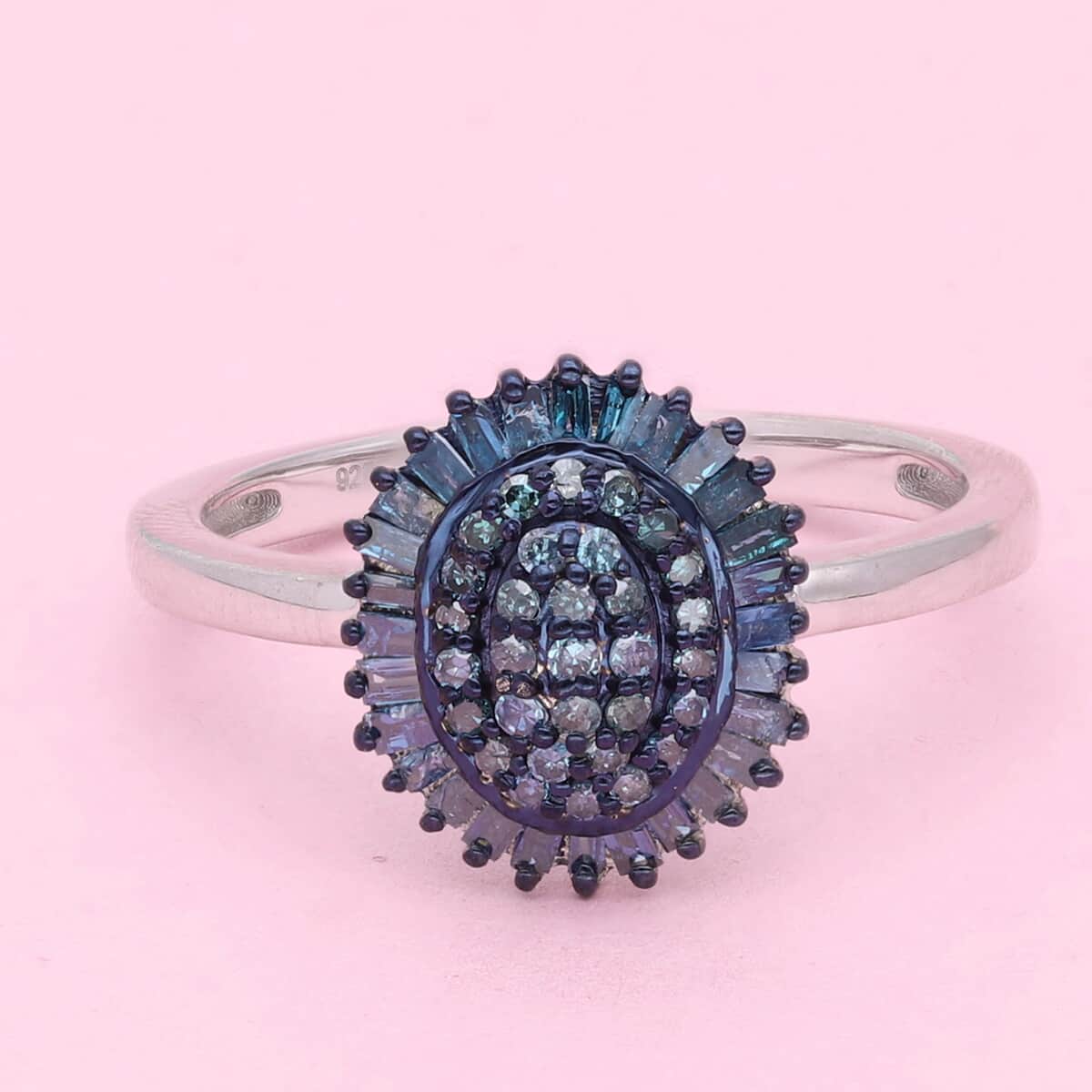 Blue Diamond Floral Ring in Platinum Over Sterling Silver 0.50 ctw image number 1