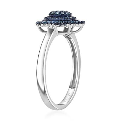 Blue Diamond Floral Ring in Platinum Over Sterling Silver (Size 10.0) 0.50 ctw
