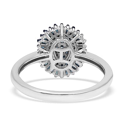 Blue Diamond Floral Ring in Platinum Over Sterling Silver (Size 10.0) 0.50 ctw