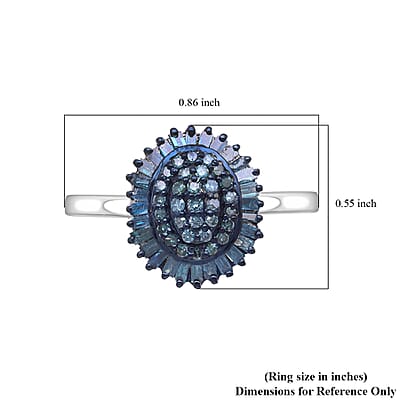Blue Diamond Floral Ring in Platinum Over Sterling Silver (Size 10.0) 0.50 ctw