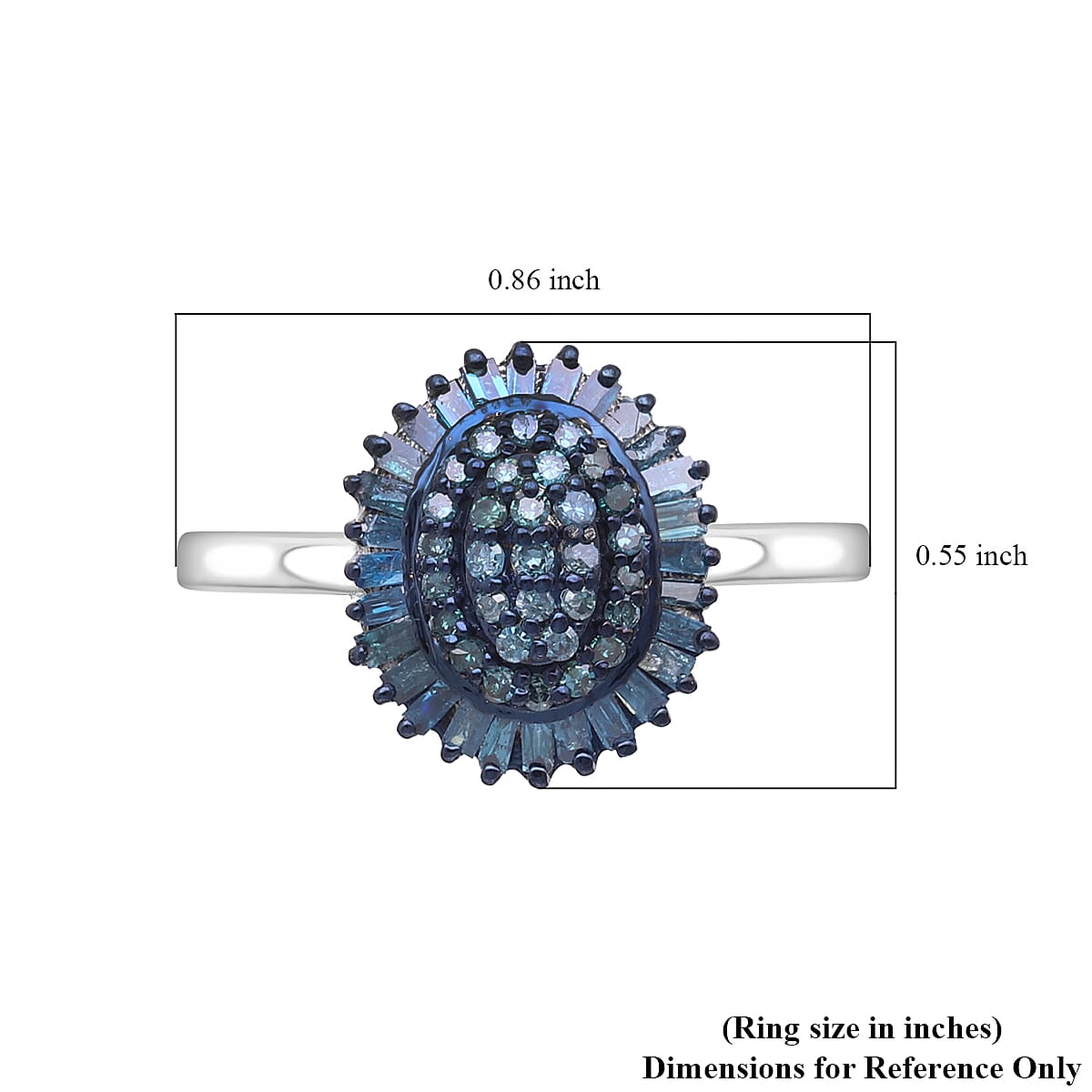 Blue Diamond Floral Ring in Platinum Over Sterling Silver (Size 8.0) 0.50 ctw image number 5