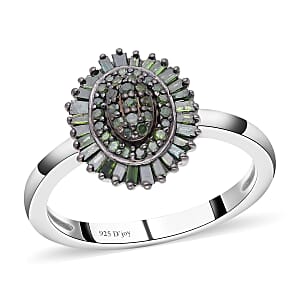 Green Diamond Floral Ring in Platinum Over Sterling Silver (Size 10.0) 0.50 ctw