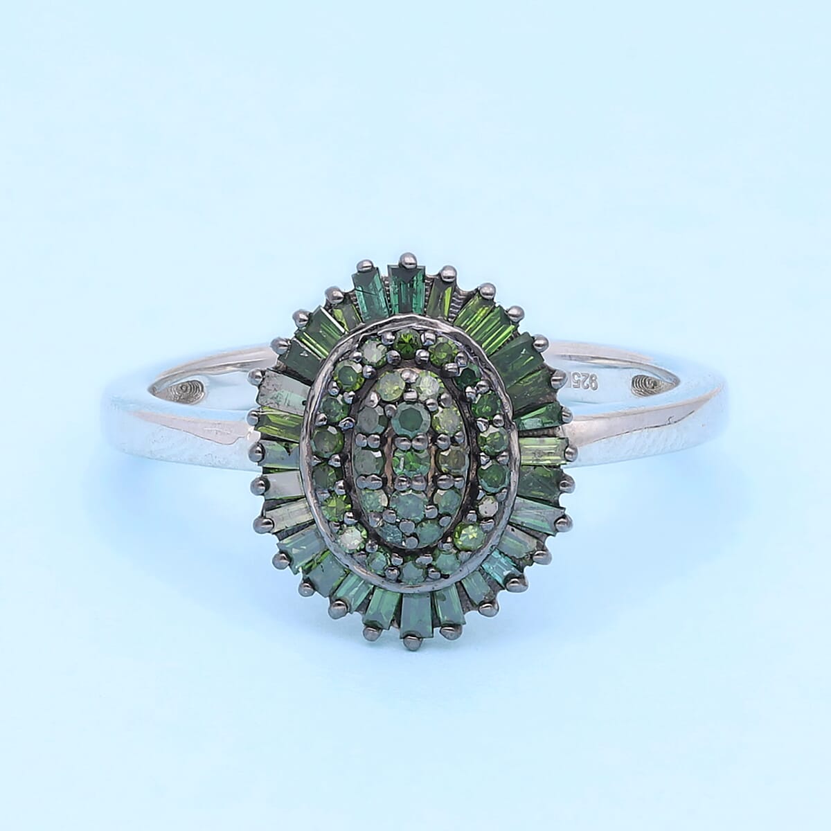 Green Diamond Floral Ring in Platinum Over Sterling Silver (Size 10.0) 0.50 ctw image number 1