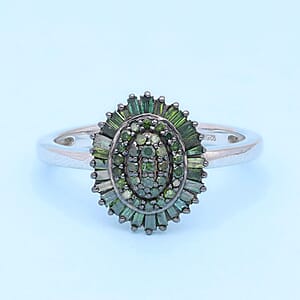 Green Diamond Floral Ring in Platinum Over Sterling Silver (Size 10.0) 0.50 ctw