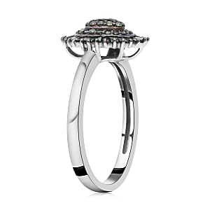 Green Diamond Floral Ring in Platinum Over Sterling Silver (Size 10.0) 0.50 ctw